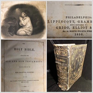 Holy Bible 1850 LeatherB. Illus. Pre Civil war - Bild 1 von 13