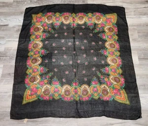 English Village Acrylic Scarf Vintage Black Floral 4ft X 4ft Tapestry Boho Hippi - Picture 1 of 4