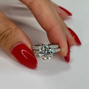 Womens Diamond Ring Set Round 2.50 Ct IGI Certified Lab Grown 18K White Gold - Picture 1 of 10