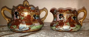 Antique Japanese Satsuma Hand painted Moriage Sugar & Creamer Set - Picture 1 of 7