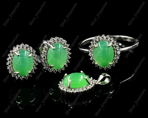 Natural Chrysoprase Gemstone 925 Solid Silver Ring Earrings Pendant Jewelry Set - Picture 1 of 8