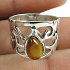 Natural Tiger's Eye 925 Silver Cocktail Ethnic Ring Size I For Women X92