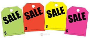 SALE $ Price Jumbo Hang Tags (Multi-Color 40 Pack: Green, Orange, Pink, Yellow)