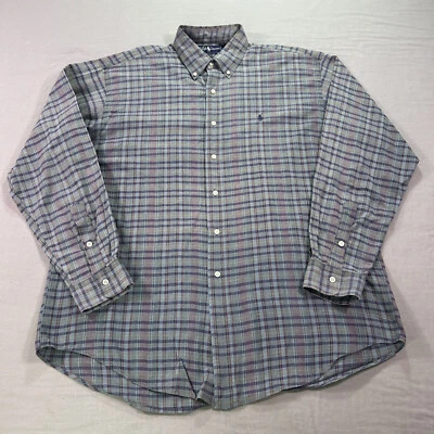 Camisa DE COLECCIÓN Ralph Lauren Para Hombres Grande Gris A Cuadros Abotonada Informal Adulto Foto 1 de 4