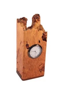 Michael Elkan Studio Carved Burl Wood Clock and Stamp Roll Dispenser Signed - Picture 1 of 12