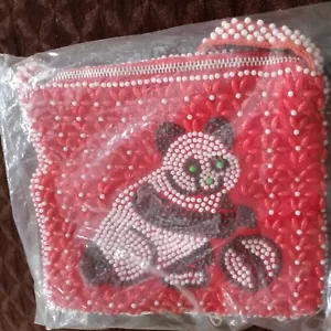 NEW Vintage Beaded Bag/Purse/Bear/Panda Bear made in Hong Kong Red - Picture 1 of 3