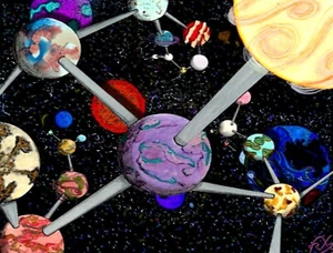 WORLDS TOGETHER, APART by David Zen [Unique 24"x36" signed print] - Picture 1 of 2