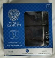 Vince Camuto 3 Boxer Briefs Small Black Cotton Stretch w/Fly Wicking SHIPS FREE