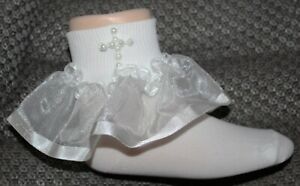 New Baby Toddler Christening Baptism Wedding Special Occasion Pearl Cross Socks 