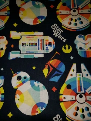 100% Cotton Disney Star Wars Icons Striped Vader Fett R2D2 Camelot Fabric 1/4Y - Image 1 of 2