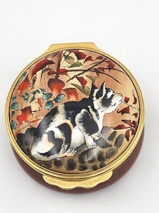 CAJA DE BARATIJAS DE ESMALTES HALCYON DAYS OBSERVACIÓN DE GATOS INSECTOS PINTADA A MANO ARTE JAPONÉS - Imagen 1 de 3