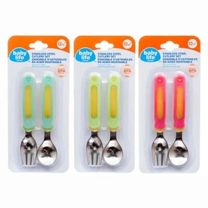 3x BABY Toddler Training Fork Spoon Eating Utensils Set Stainless Steel BPA FREE - Picture 1 of 6