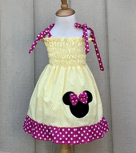 Gelb weiß Tupfen Mädchen Freizeit Minnie Kleid - Bild 1 von 3