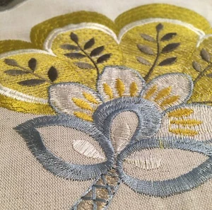 185cm x 72cm JANE CHURCHILL "Paradise Garden" EMBROIDERED Linen fabric Gold/Aqua - Picture 1 of 8