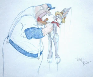 BASEBALL BUGS BUNNY signed VIRGIL ROSS Warner Brothers Original DRAWING - Picture 1 of 2