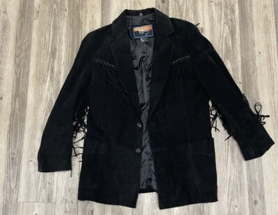 Chaqueta de cuero de gamuza negra Cripple Creek con flecos talla L Foto 1 de 4