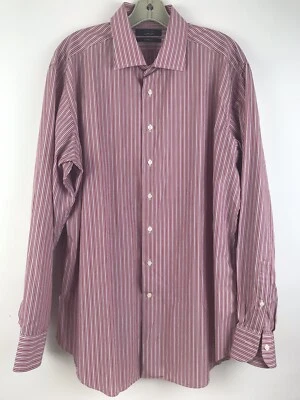 Saks Fifth Avenue Men's Red White Striped Slim Fit Shirt Size 17 34/35 - Image 1 of 4
