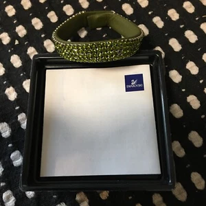 Daniel Swarovski Leather Wristband Bracelet Crystal Forest Green Leather - Picture 1 of 8