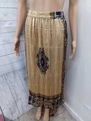 Falda plisada arrugada forrada azul dorado cachemira talla S Foto 1 de 4