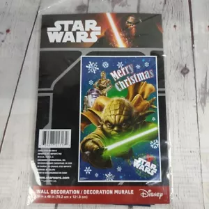 Merry Christmas Disney Star Wars 30" x 48" Wall Decoration with Yoda R2D2 C-3PO - Picture 1 of 4