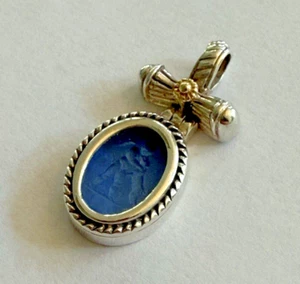 Flli Menegatti Italien Sterling Silber 18kt Cherub Hund blau Intaglio Glas Anhänger - Bild 1 von 11
