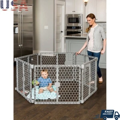 Super Wide Baby Gate Play Yard Safety Configurable Indoor Outdoor 6 Panels Gray - Изображение 1 из 4