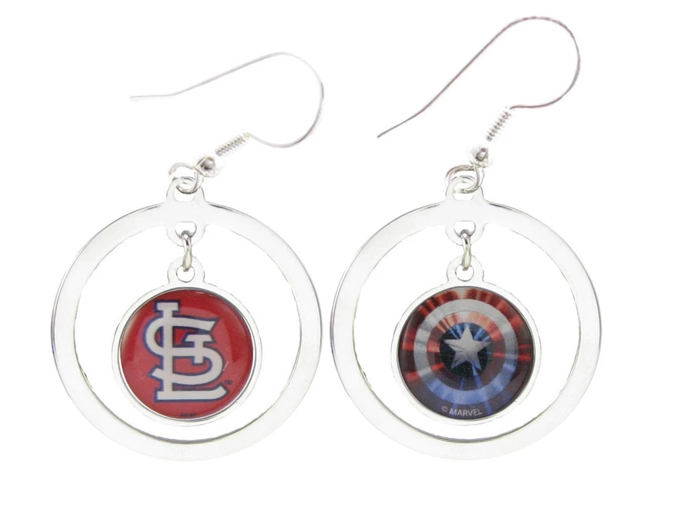 St Louis Cardinals Captain America Two Sided Silver Hoop Marvel Earrings Jewelry - Image 1 of 1