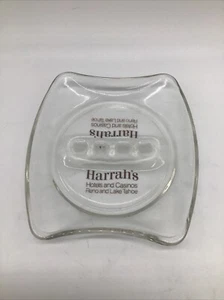 Vintage 5” Harrah's Reno and Lake Tahoe Clear With Brown Lettering Ashtray Glass - Picture 1 of 11
