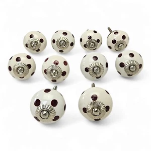 Ceramic Knobs White With Brown Spots Cupboard Cabinet Drawer X10 Free P&P - Picture 1 of 7