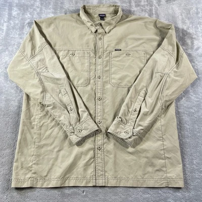 Camisa de Campo Patagonia Para Hombres Grande Marrón Tostado Claro Manga Larga Bolsillos con Pestaña Enrollable Foto 1 de 4