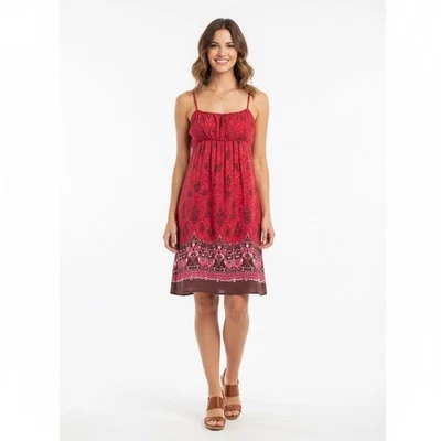 Jonathan Martin Vintage Y2K Babydoll Dress Womens 7 Red Floral Spaghetti Strap - Image 1 of 4