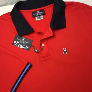 Psycho Bunny Men's Pierce Tipped Pique Cotton Polo Shirt Red Size 9(3XL)-New - Picture 1 of 7