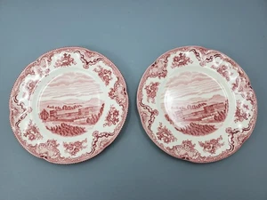 2 Johnson Bros England Old Britain Castles 8" Essteller rosa/rot Eisenstein - Bild 1 von 5