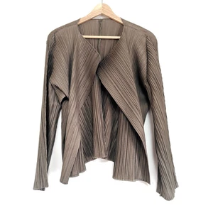 Cardigan PLEATS PLEASE ISSEY MIYAKE, taglia 4, donna - cachi, manica lunga - Foto 1 di 10