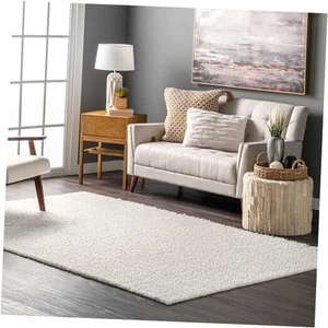  Marlow Machine Washable Soft Shaggy Faux Sheepskin Area Rug, 5x8, White  - Picture 1 of 7
