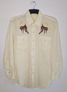 Camisa vaquera occidental vintage amarilla pálida con botones de perlas a presión L/XL - Imagen 1 de 10