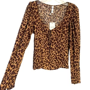 MNG MANGO Leopard Print Top Long Sleeve Blouse Women’s Size 4 - Picture 1 of 7