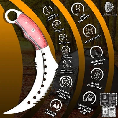 Ashen Edge Custom Karambit Knife AUS-10 Steel Hard Wood Fishing Closeout - Image 1 of 4