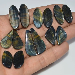 7 Pairs 155 Cts Natural Multi Tiger Eye Cabochon Gemstone 30x10 24x10mm #17110 - Picture 1 of 6