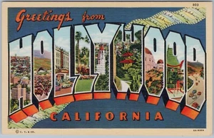 Carta grande saludos desde Hollywood California 1936 postal de lino - Imagen 1 de 2