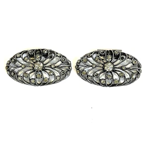 Vintage MUSI Shoe Clips Silver Tone Ornate Design Set Of 2 with Rhinestones - Picture 1 of 7
