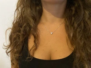 Collana Donna Argento 925 Catenina Punto Luce Pendente Cuore Cristal Oro Bianco - Foto 1 di 4