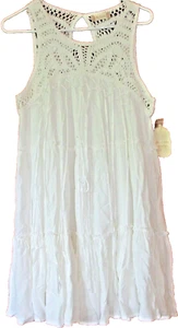 Altar'd State White Cotton Crochet Tunic Mini Dress Sleeveless Boho Womens L - Picture 1 of 14