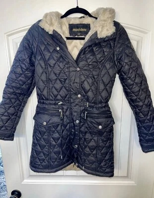 **Madden Girl** Abrigo Junior Talla XS Negro con Forro Crema Super Suave Largo Medio Foto 1 de 4