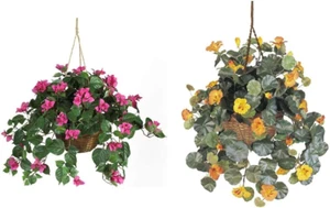 Bougainvillea Basket Silk 1 Artificial Hanging Plant, 32 X 32 X 24, Green, Pink - Picture 1 of 7