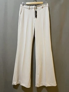 NWT TAHARI Women Zip Front Hi-Rise Stretch Full Length Flare Pants Size 8 Ecru - Picture 1 of 13