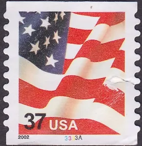 US Stamp Scott # 3632 - 37 Cents US Flag Plate Number 3333A Coil Single 2002 - Picture 1 of 1