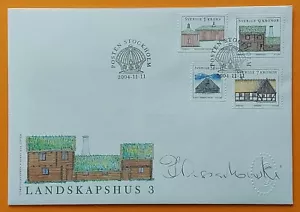 Suecia 2004 Scott 2494-2497 casas regionales FDC firmado por Piotr Naszarkowski - Imagen 1 de 1