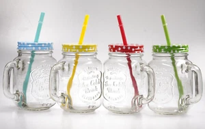12x Henkelglas, Limonadenglas 400ml mit Strohhalm, retro, vintage - Bild 1 von 8