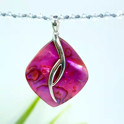 Pink Abalone Paua Shell 925 Sterling Silver Handmade Pendant Necklace NEW DESIGN - Image 1 of 4